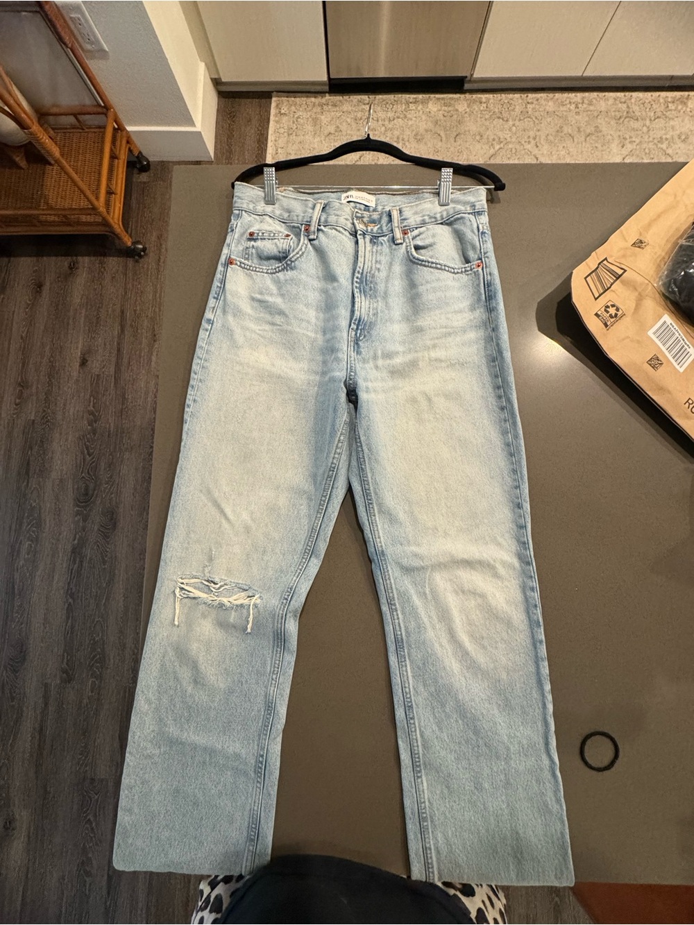 Light Wash Distressed Straight-Leg Jeans